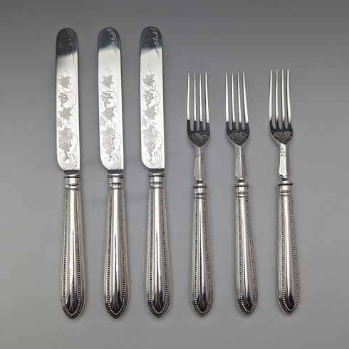 1870 British antique silver plate fruit cutlery set of 12 in wooden box