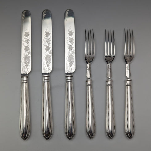 1870 British antique silver plate fruit cutlery set of 12 in wooden box