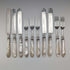 1870 British antique carved mother-of-pearl handle fruit cutlery set of 5 pairs in wooden box by MARTIN HALL