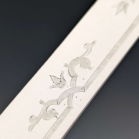 1870 British antique carved mother-of-pearl handle fruit cutlery set of 5 pairs in wooden box by MARTIN HALL