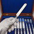 1870 British antique carved mother-of-pearl handle fruit cutlery set of 5 pairs in wooden box by MARTIN HALL