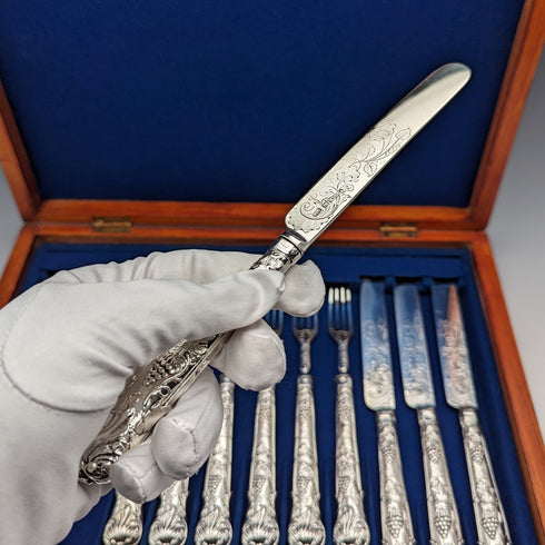 1842 年英國古董純銀水果餐具組 6 對共 561 克 William Sansom 木盒