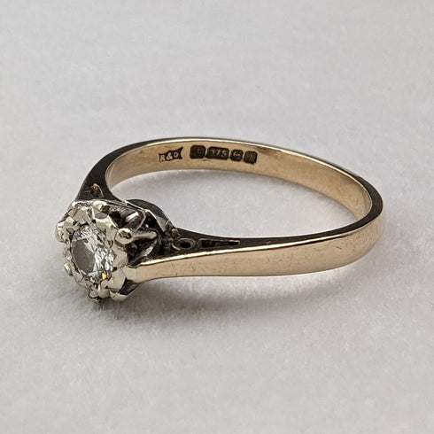 1980年 英国ヴィンテージ ジュエリー 9ctゴールド&ダイヤモンドリング(12号) 指輪 RandD