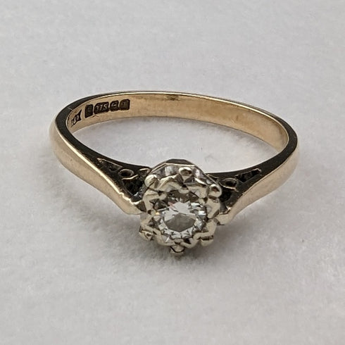 1980年 英国ヴィンテージ ジュエリー 9ctゴールド&ダイヤモンドリング(12号) 指輪 RandD