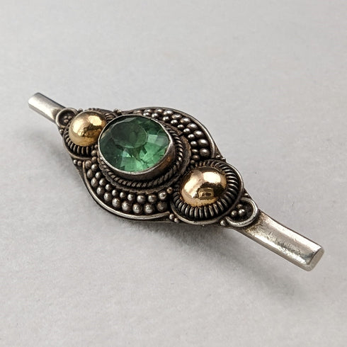Vintage 835 Silver Green Stone Brooch