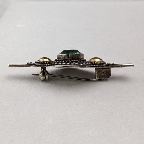 Vintage 835 Silver Green Stone Brooch
