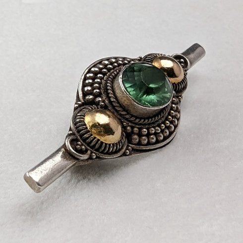 Vintage 835 Silver Green Stone Brooch