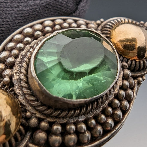 Vintage 835 Silver Green Stone Brooch