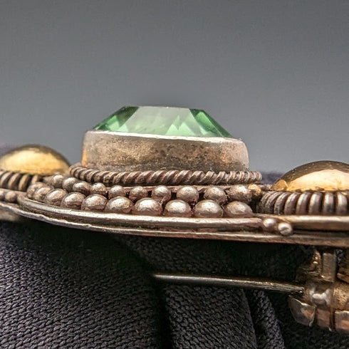 Vintage 835 Silver Green Stone Brooch