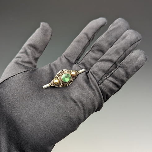 Vintage 835 Silver Green Stone Brooch