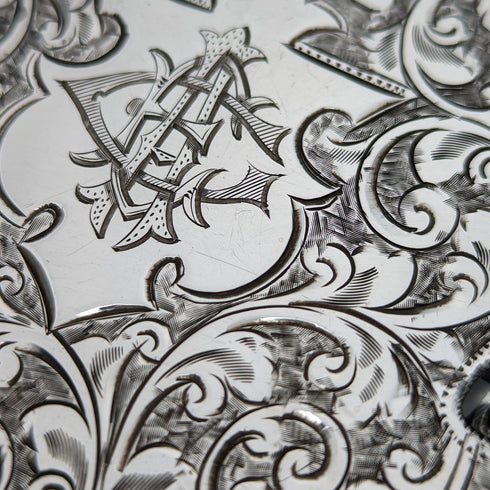 1903 British antique sterling silver large card case, 87g, William Bruford and Sons