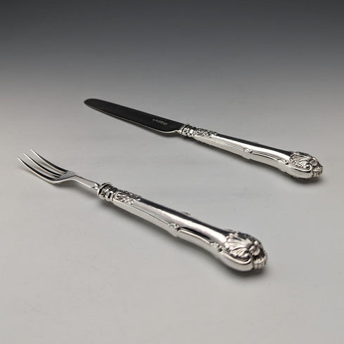 Circa 1829 British antique pure silver dessert cutlery pair by Aaron Hadfield