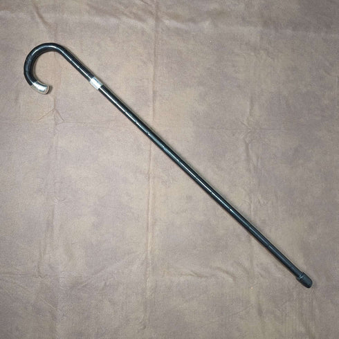1911 British antique gentleman's walking stick, pure silver decoration, black shaft, 85cm, Henry Tracy Sons