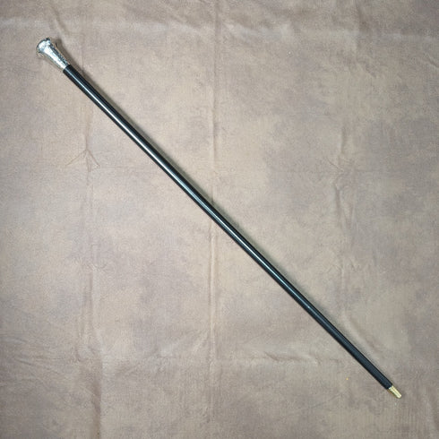 1922 British antique gentleman's walking stick, engraved pure silver, round handle, black shaft, 90cm TD