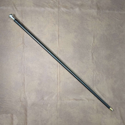 1925年 英国ヴィンテージ 紳士用ステッキ 純銀製 丸ハンドル ブラックシャフト 91cm J Howell