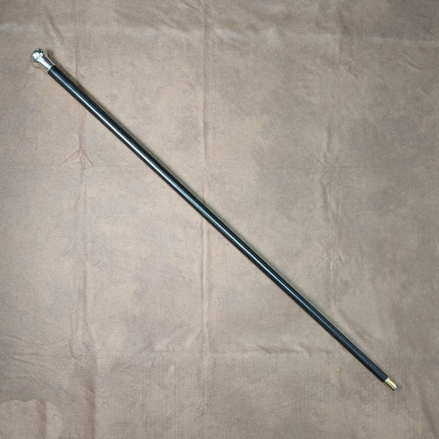 1925年 英国ヴィンテージ 紳士用ステッキ 純銀製 丸ハンドル ブラックシャフト 91cm J Howell