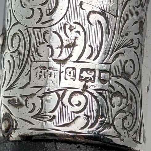 1911 British antique gentleman's walking stick, pure silver decoration, black shaft, 85cm, Henry Tracy Sons