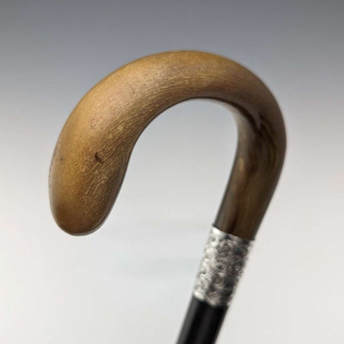 1925年 英国ヴィンテージ 紳士用ステッキ ホーンハンドル 純銀装飾 79cm C&S
