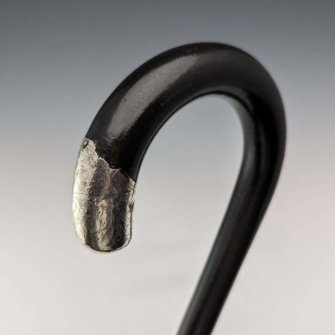 1928年 英国ヴィンテージ 紳士用ステッキ 純銀装飾 ブラックシャフト 91cm A&S