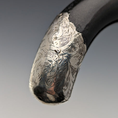 1928年 英国ヴィンテージ 紳士用ステッキ 純銀装飾 ブラックシャフト 91cm A&S