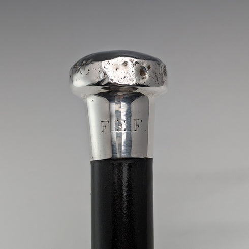 1925年頃 英国ヴィンテージ 紳士用ステッキ 純銀製 丸ハンドル ブラックシャフト 86cm