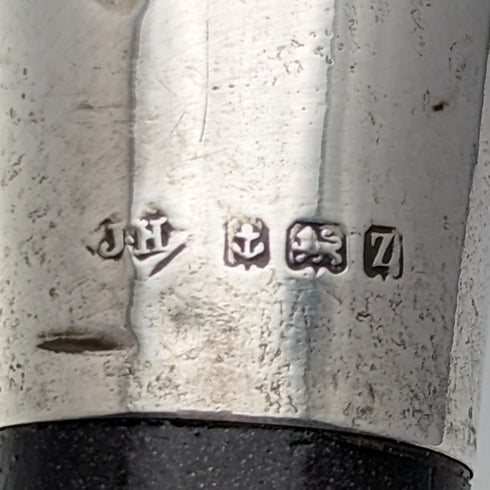 1924年 英国アンティーク 紳士用ステッキ 純銀製 丸ハンドル ブラックシャフト 87cm JH