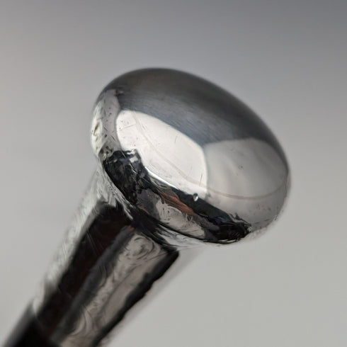 1922 British antique gentleman's walking stick, engraved pure silver, round handle, black shaft, 90cm TD