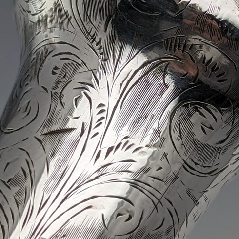 1922 British antique gentleman's walking stick, engraved pure silver, round handle, black shaft, 90cm TD