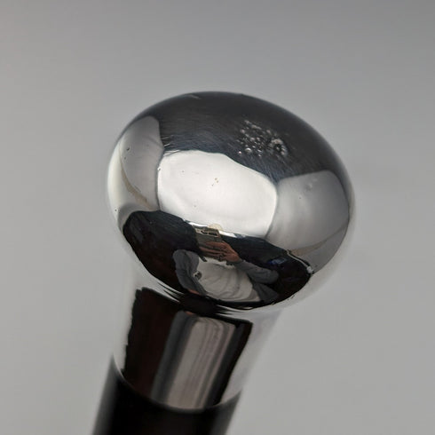 1925年 英国ヴィンテージ 紳士用ステッキ 純銀製 丸ハンドル ブラックシャフト 91cm J Howell