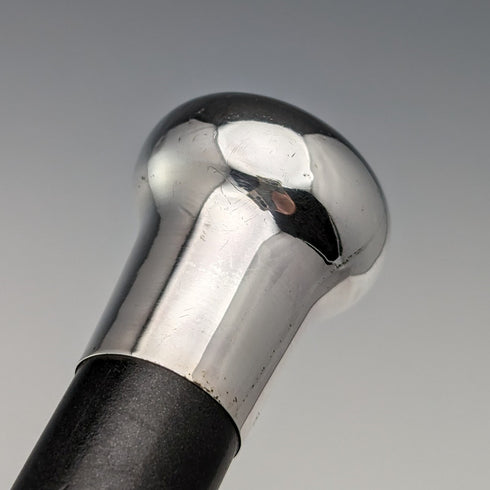 1925年 英国ヴィンテージ 紳士用ステッキ 純銀製 丸ハンドル ブラックシャフト 91cm J Howell