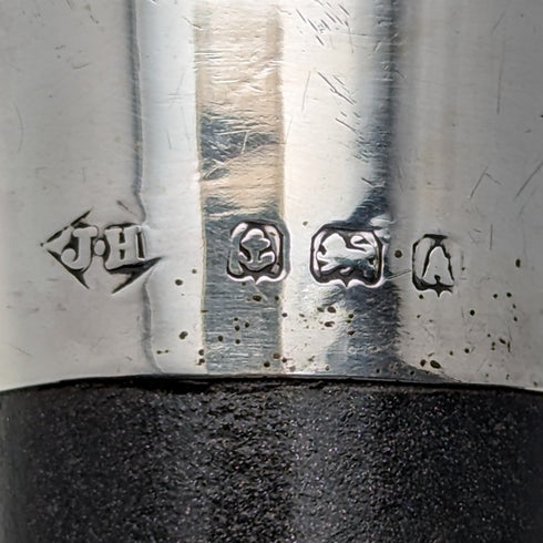 1925年 英国ヴィンテージ 紳士用ステッキ 純銀製 丸ハンドル ブラックシャフト 91cm J Howell