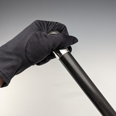 1925年 英国ヴィンテージ 紳士用ステッキ 純銀製 丸ハンドル ブラックシャフト 91cm J Howell