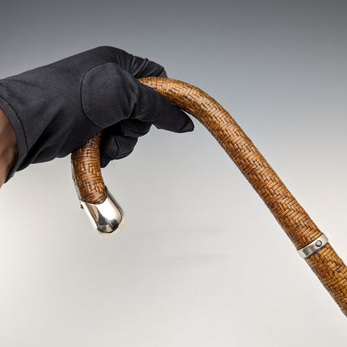 ヴィンテージ 紳士用 籐編み ウィッカーステッキ 杖 87cm