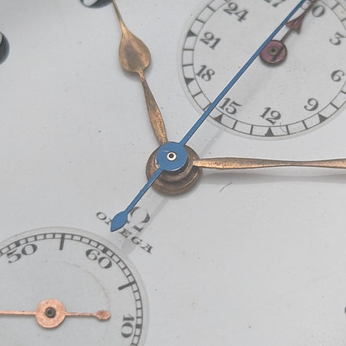 Circa 1920 Antique Omega Chronograph Pocket Watch, 18K Solid Gold Case, in good working order