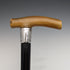 Antique Men's Walking Stick, Horn, Clutch Handle, Black Shaft, Pure Silver Decoration, 90cm