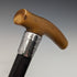 Antique Men's Walking Stick, Horn, Clutch Handle, Black Shaft, Pure Silver Decoration, 90cm