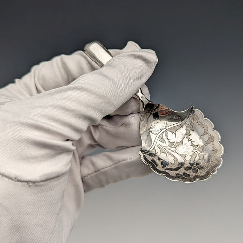1821 British antique sterling silver tea caddy spoon by Joseph Taylor