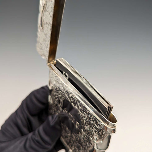 1903 British antique sterling silver card case, 95g, John Rose
