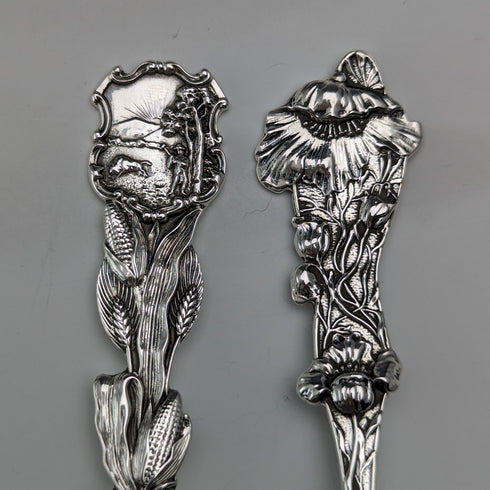 Circa 1900 American antique pure silver souvenir spoons x 6, teaspoon size, total weight 115g