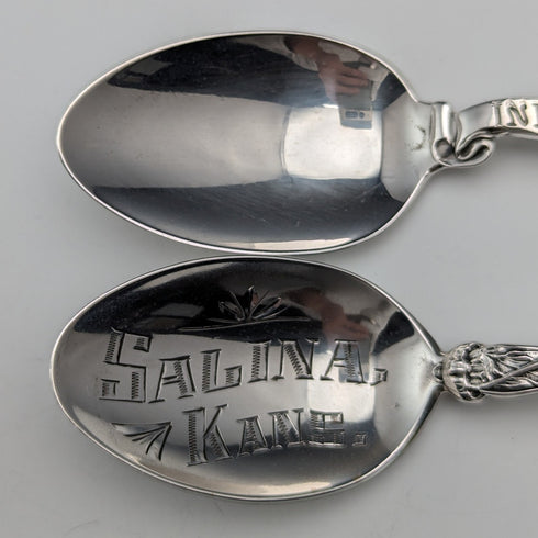 Circa 1900 American antique pure silver souvenir spoons x 6, teaspoon size, total weight 115g