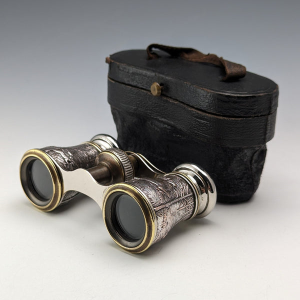 Antique Hunting Decor Opera Glasses Binoculars with Case