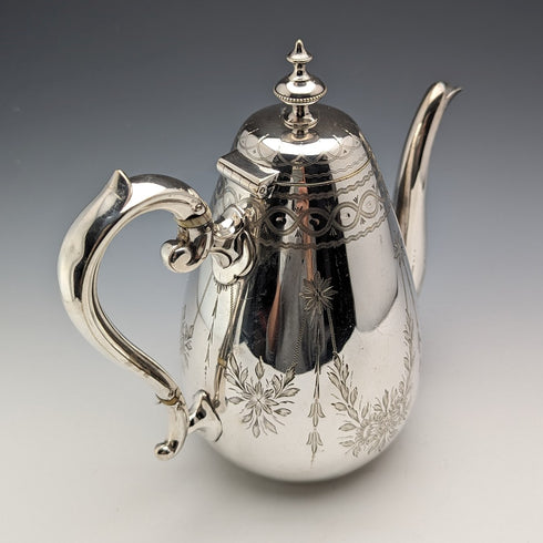 Antique British silver plate Bachelor coffee pot, circa 1885, Mappin Brothers