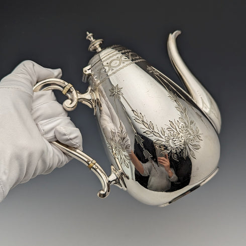 Antique British silver plate Bachelor coffee pot, circa 1885, Mappin Brothers