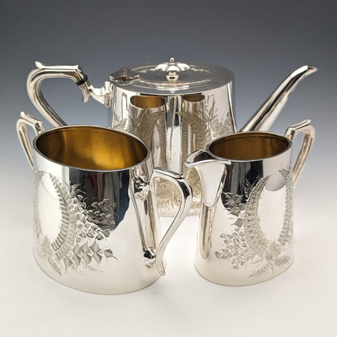 Circa 1900 British antique silver plate tea set, 3 piece set