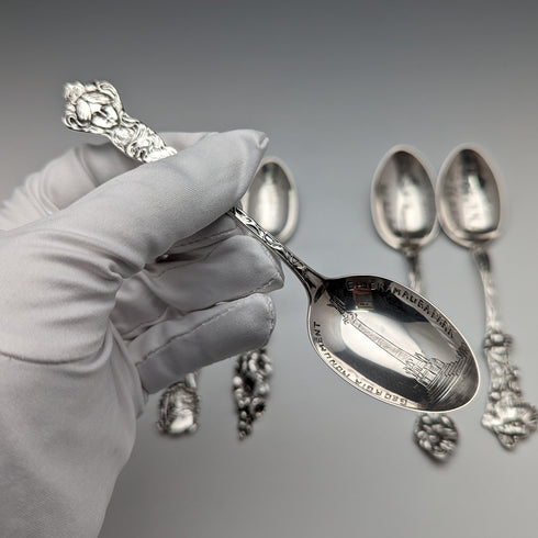 Circa 1900 American antique pure silver souvenir spoons x 6, teaspoon size, total weight 115g