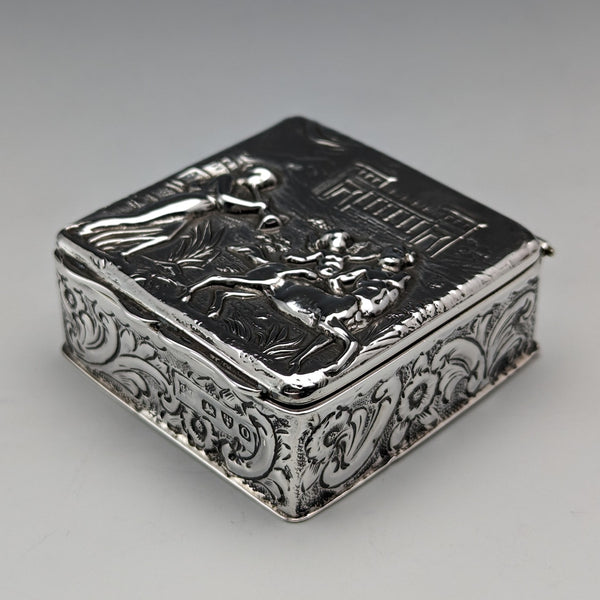 1897 British antique sterling silver square box 60g George Nathan & Ridley Hayes