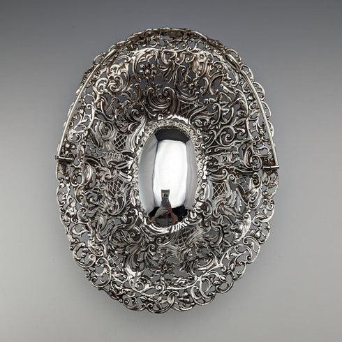 1892年 英国アンティーク 純銀製 ピアス装飾 バスケット 可動ハンドル 272g L Spiers