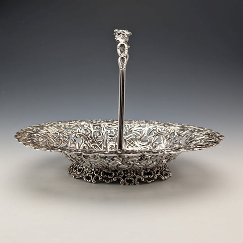 1892年 英国アンティーク 純銀製 ピアス装飾 バスケット 可動ハンドル 272g L Spiers