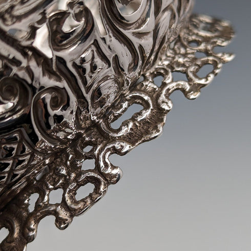 1892年 英国アンティーク 純銀製 ピアス装飾 バスケット 可動ハンドル 272g L Spiers