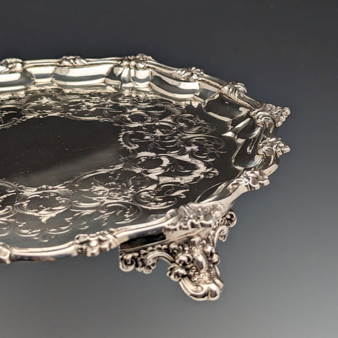 1846 British antique sterling silver Salva card tray, diameter 23cm, 396g, George Frederick Pinnell